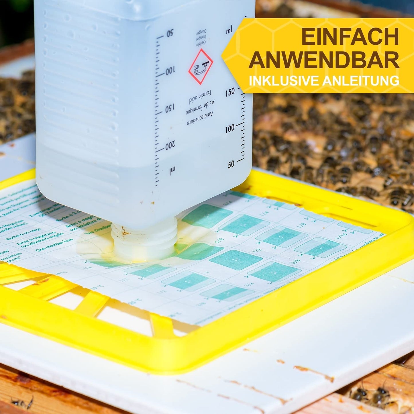 APIFORMES Set: Formic acid 60 for bees 1 l from Serumwerk Bernburg Dosage syringe - Varroa treatment - Beekeeping supplies - Apiary supplies - Animal supplies