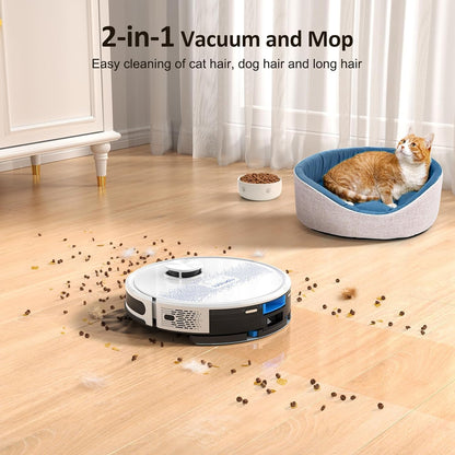 Lubluelu robot vacuum with mopping function 3-in-1, 4000Pa suction robot with laser navigation and 5 maps, 55 dB robot vacuum with app control, perfect for pet hair, carpets, hard floors, white (SL60D)