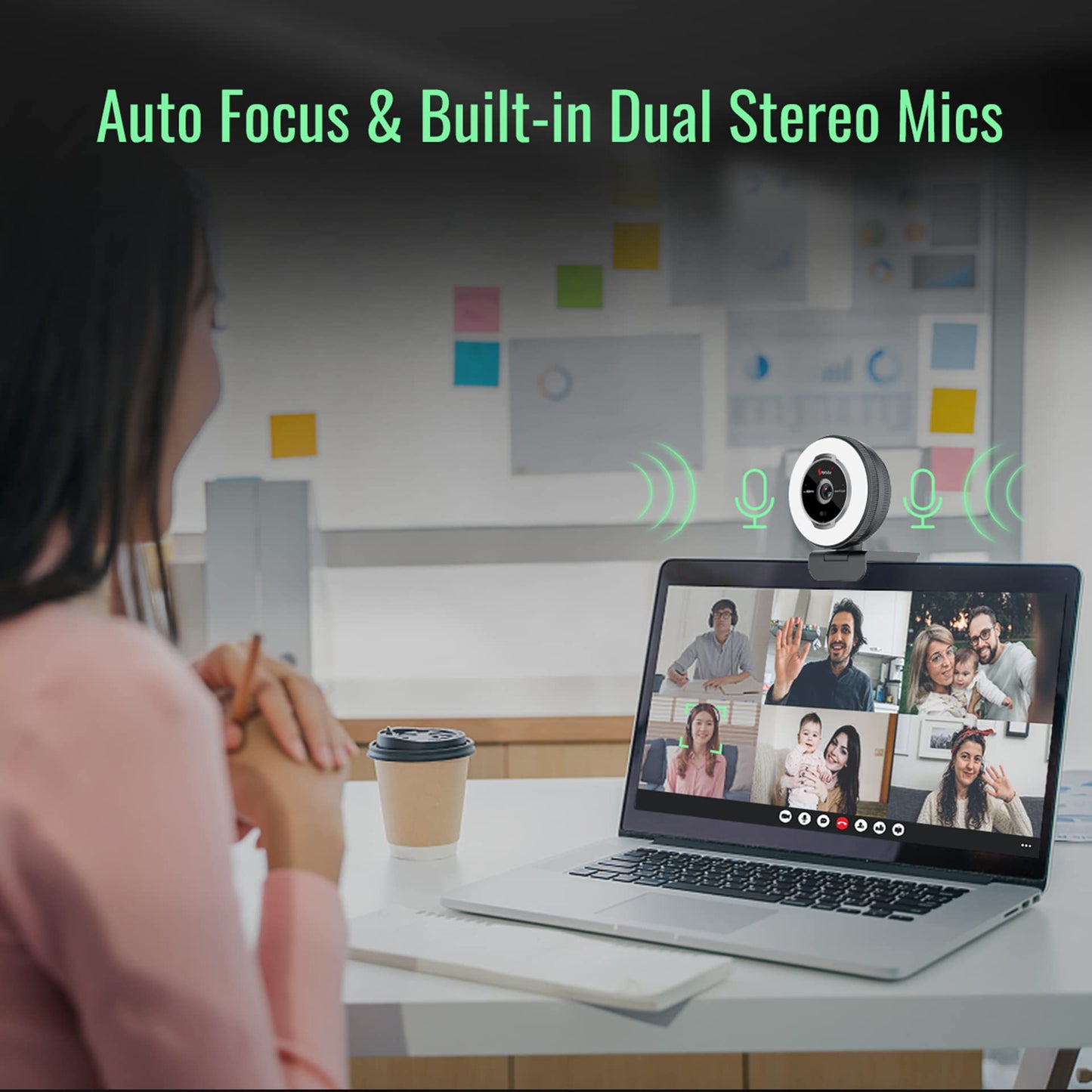 Angetube 60FPS 1080P webcam with ring light - PC camera with 5X digital zoom and remote control, built-in dual noise-canceling microphones and privacy cover, for PC, computer, laptop, Mac, desktop.