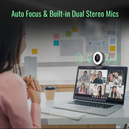 Angetube 60FPS 1080P webcam with ring light - PC camera with 5X digital zoom and remote control, built-in dual noise-canceling microphones and privacy cover, for PC, computer, laptop, Mac, desktop.