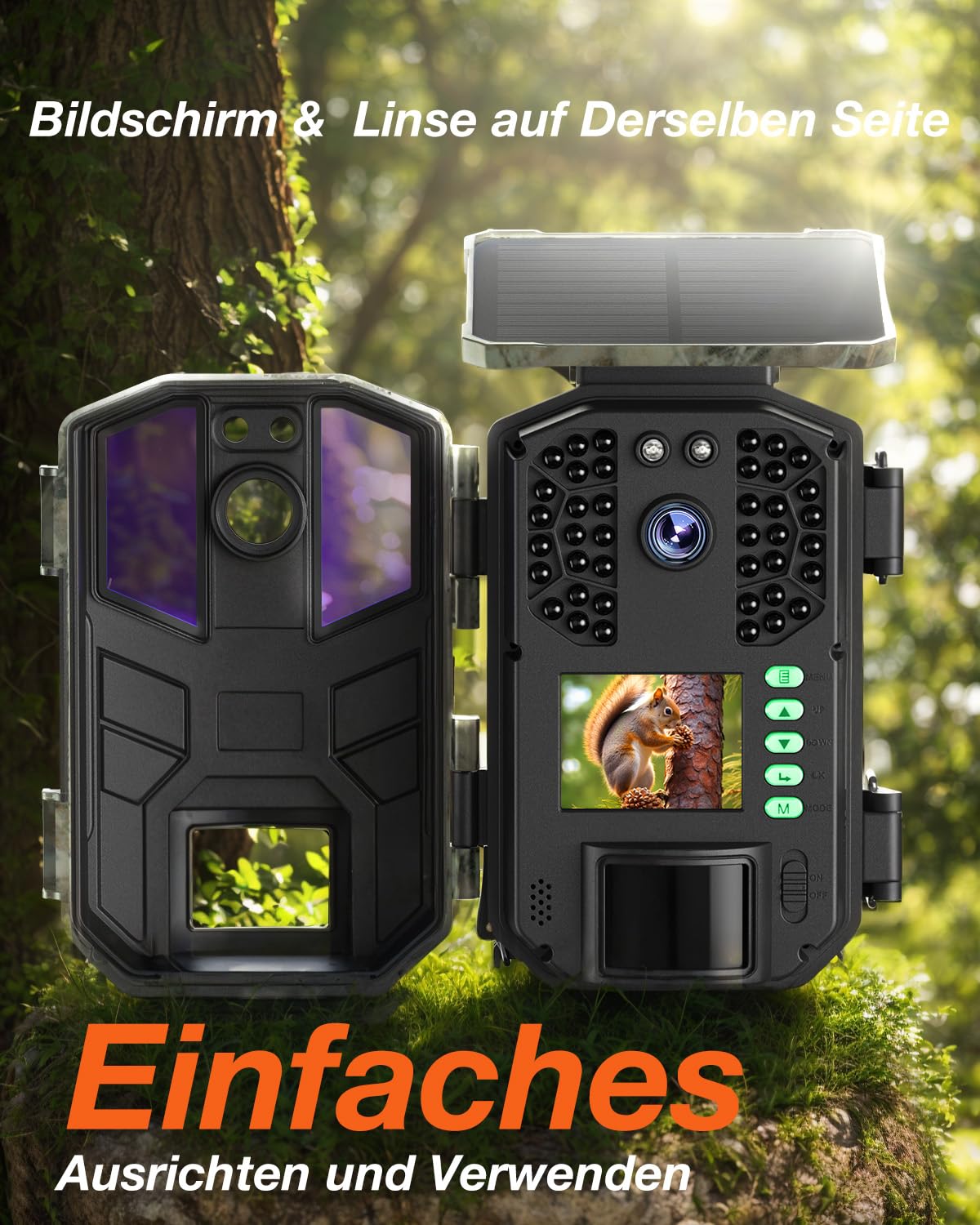 iZEEKER Trail Camera Solar, 4K 48MP Trail Camera with Motion Sensor Night Vision, IP66 Waterproof, 0.1s Trigger Time, Built-in High Capacity Lithium Battery for Wildlife Monitoring with 32GB SD Card.