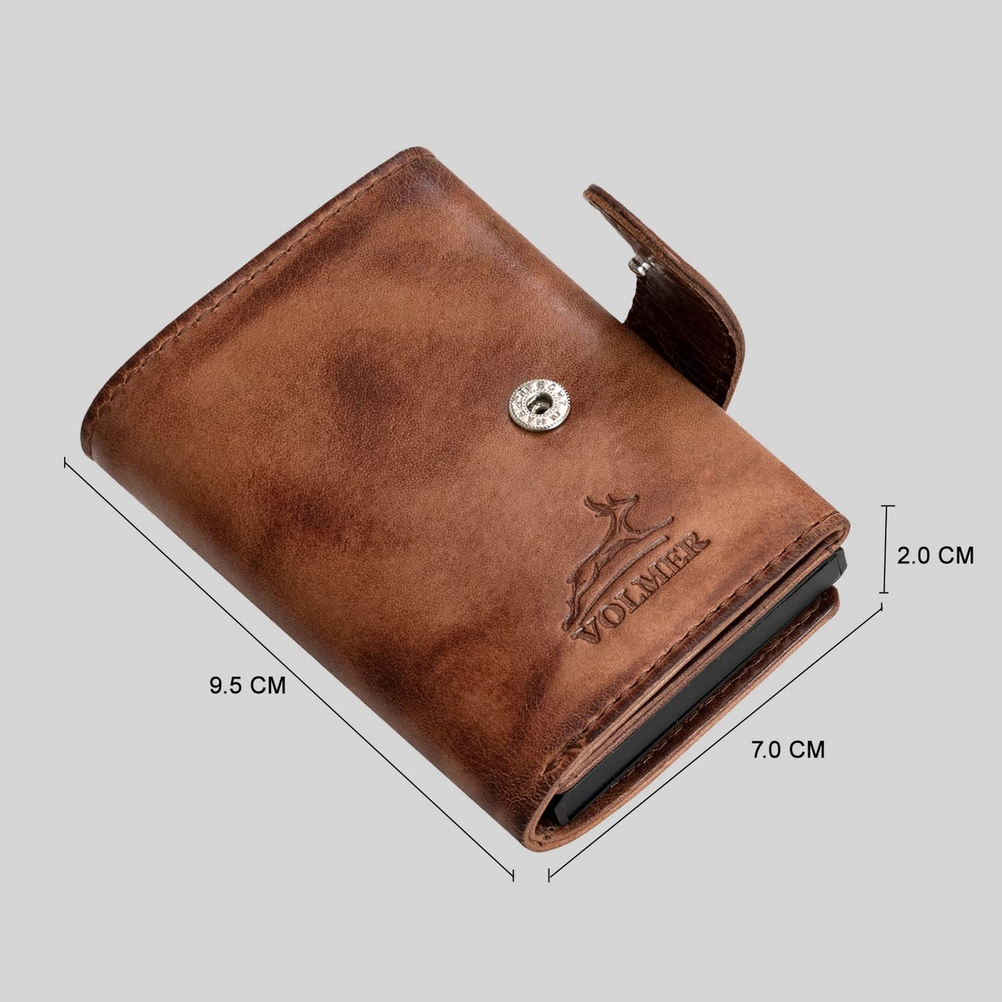 Fa.Volmer ® POP-UP card holder made of genuine leather with/without coin pocket for men & women | up to 11 cards | RFID protection | wallet VO24/31 (Zip Brown)