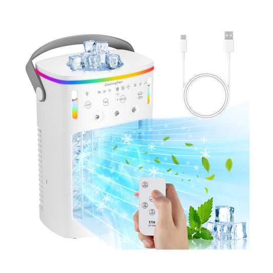 Mobile air conditioner, mini air conditioner for rooms, 4 in 1 air cooler with water cooling 1000ML air conditioning unit without exhaust hose, portable air conditioner with 3 modes & colorful light room cooler for rooms office
