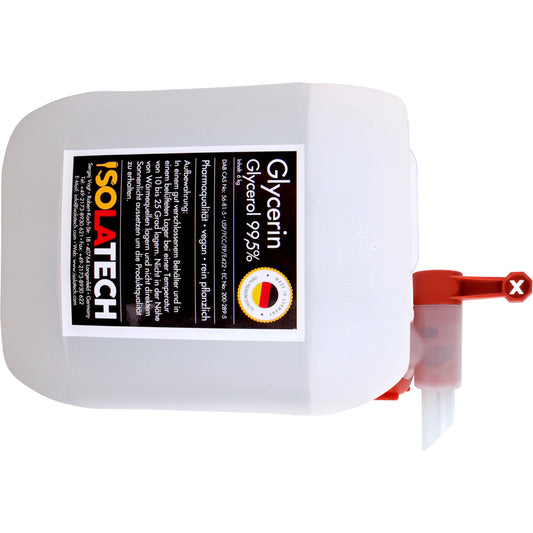 ISOLATECH Glycerin 99,5% 5L pharmaceutical grade made in Germany, measured 99.98% pure plant-based, Glycerin Glycerol liquid with SABEU Fluxx AH23/51 HF pouring tap DIN 51 5L canister (contents 6kg)
