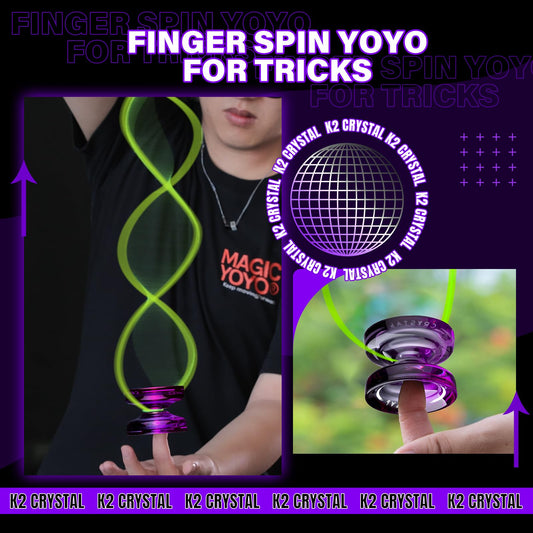 MAGICYOYO Crystal Yoyo K2, professional yo-yo for responsive and unresponsive play, with ball bearing and axle for tricks. Great for kids and beginners, comes with 12 strings, case, and accessories (Black Purple).