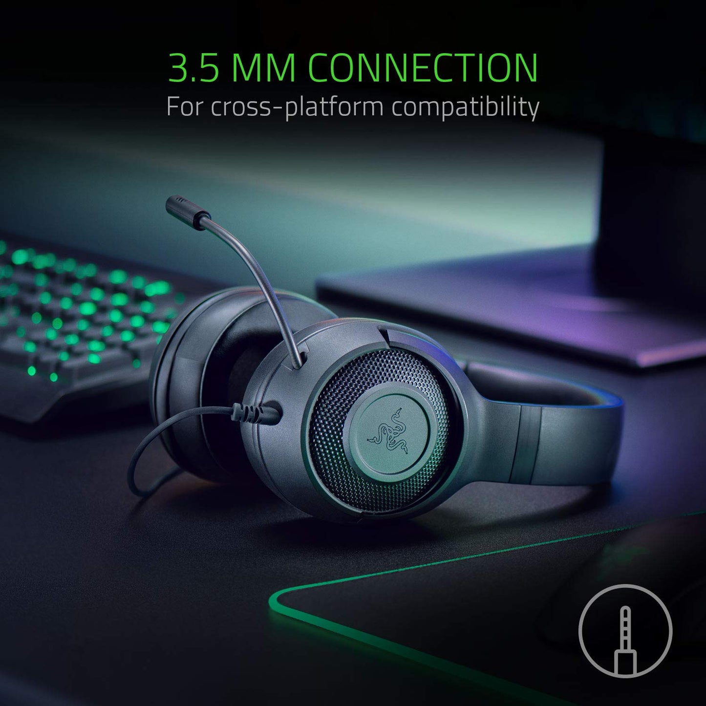 Razer Kraken X Lite - Wired ultra-light PC gaming headset - Surround sound - Bendable cardioid microphone (230g lightweight, 3.5mm jack for PS4, PS5, Switch, Xbox One, Xbox Series X|S) Black