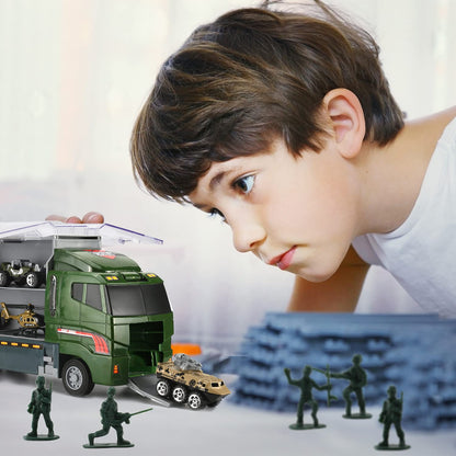SWUNXION 26 in 1 Military Cars + Transport Vehicle Set, Military Vehicles Soldiers Die-cast Models, Toy Cars Storage in Truck, Army Vehicles Toys for Kids Girls Boys.