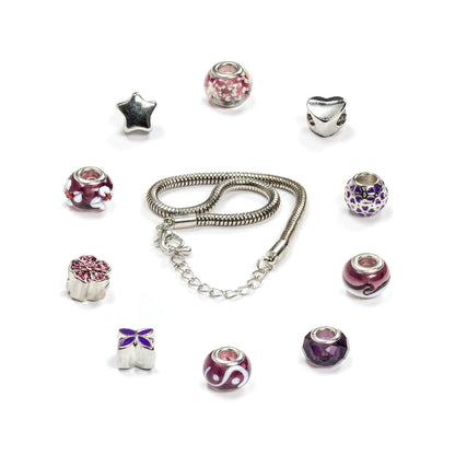 VALIOSA Merry Christmas Fashion Jewelry Advent Calendar with necklace, bracelet + 22 individual glass & metal bead pendants, a special gift for girls & women, purple, 24-piece set.
