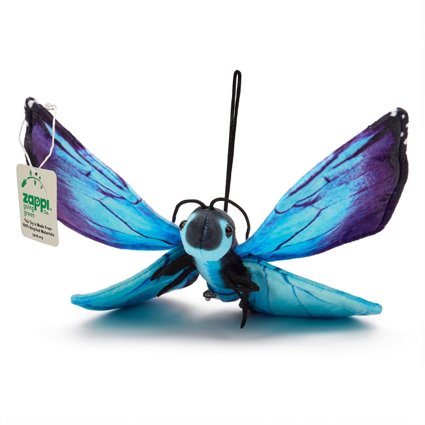 Zappi 100% recycled plush Blue Morpho Butterfly toy (28.5cm width) Stuffed, soft, cuddly, eco-friendly animal collection for newborn baby, first child.