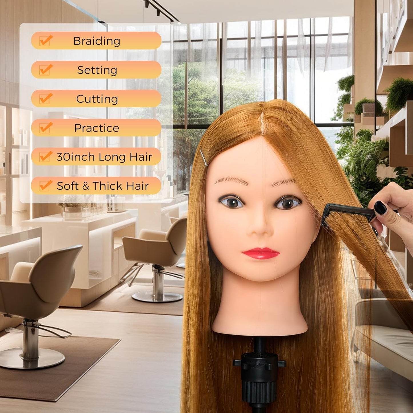 "Neverland Beauty 30" Practice Head Styling Mannequin 100% Synthetic Hair Wig Head Doll Head Training Heads Styling Head Training Head With Stand + DIY Hair Accessories styling Set"