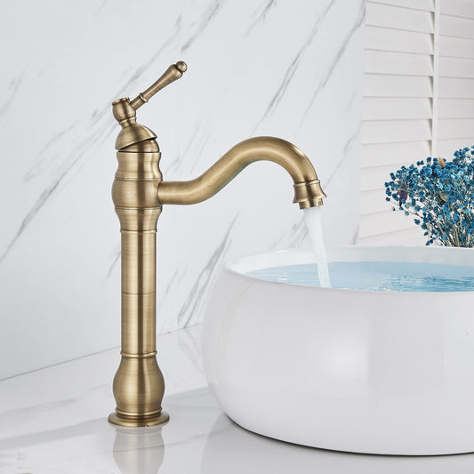 Rozin Bathroom Faucet Antique Brass Retro High Bathroom Faucet 360° Rotatable Single Handle Basin Faucet Brass Bathroom Faucet for Bathroom