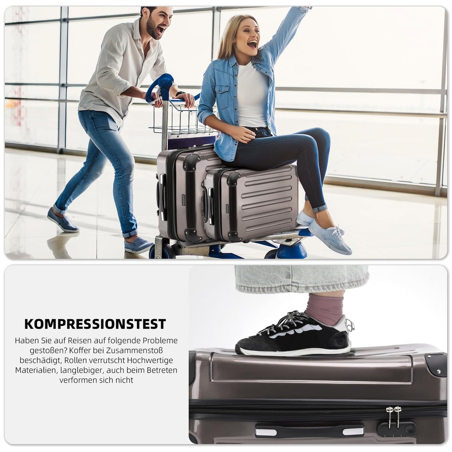 BEIBYE Twin Rolls 2048 Hard Shell Trolley Suitcase Travel Bag Luggage in M-L-XL Set (Coffee, XL)