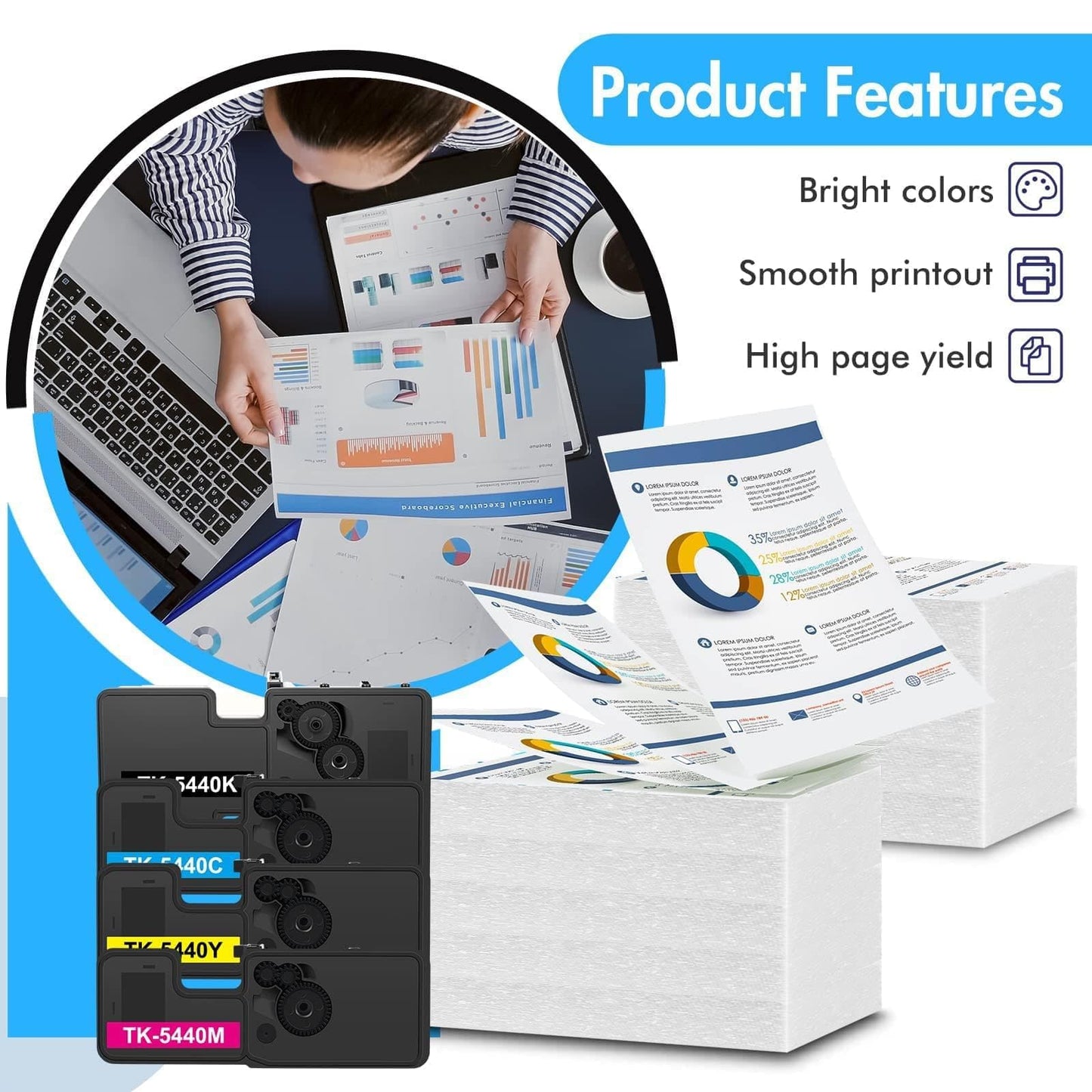 INFITONER TK-5440 TK5440 Compatible for Kyocera Ecosys MA2100cwfx PA2100cwx PA2100cx MA2100cfx Toner MA2100 PA2100 TK 5440 TK-5440K TK-5440C TK-5440Y TK-5440M Black Cyan Magenta Yellow, 4-Pack