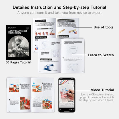 Shuttle Art 124-piece Drawing Set, Artist Kit with colored pencils, drawing pens, watercolor pencils, and graphite pencils in a pencil case, suitable for children and adults for drawing.