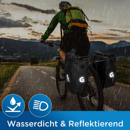 GUOOTU bike bag for rear carrier 32L, made of tarpaulin Rear luggage carrier bag with reflectors, with carrying handle and shoulder strap (Black 32L, Single)