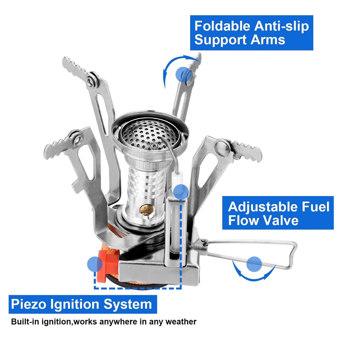 Odoland cookware set for 1-2 people, includes mini gas stove, portable aluminum pot, teapot, cups, foldable utensils. Perfect for camping, outdoor picnics, and hiking.