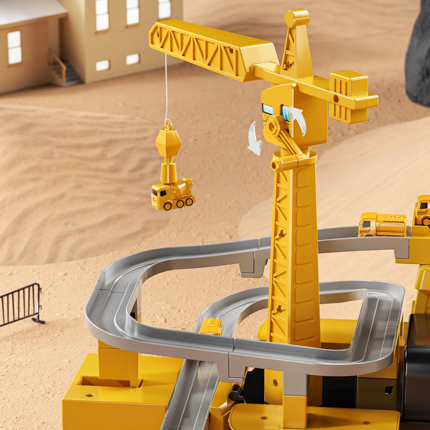 TEMI Excavator Toy for 3 4 5 6 7 8-year-old Boys, Construction Vehicle with Race Track, Crane Toy for Kids, Birthday Gift for Boys and Girls from 3 years.