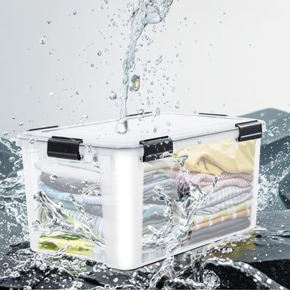 Iris Ohyama airtight plastic storage boxes with lid, 50L, 2-pack, Transparent, Hermetic watertight seal, Durable snap closures, Stackable, Dust protection, BPA-free, AT-L