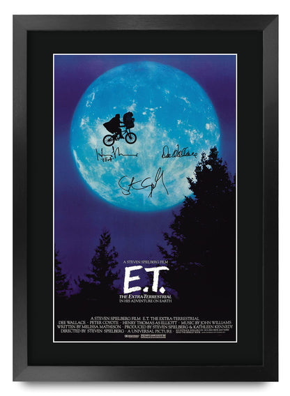 HWC Trading E.T. The Extra-Terrestrial A3 Framed Signed Printed Autographs Picture Display Gift For Henry Thomas Dee Wallace Steven Spielberg Movie Fans