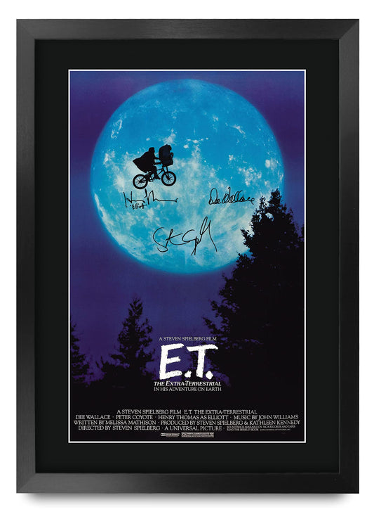 HWC Trading E.T. The Extra-Terrestrial A3 Framed Signed Printed Autographs Picture Display Gift For Henry Thomas Dee Wallace Steven Spielberg Movie Fans