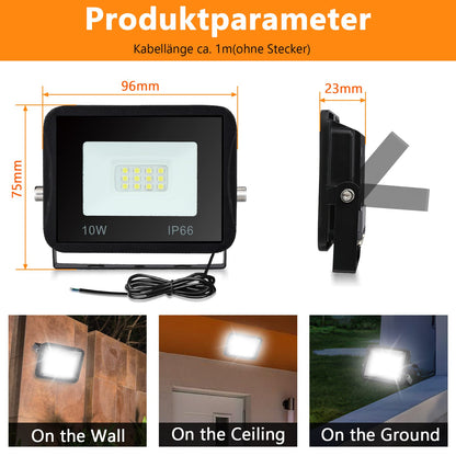 Izrielar 4pcs 10W LED Floodlights Outdoor, 900LM LED Outdoor Floodlight Spotlight IP66 3000K Warm White Floodlights Outdoor Lighting Wall Lights for Gardens, Sports fields, Courtyards, Garages, Hotels, Driveways.