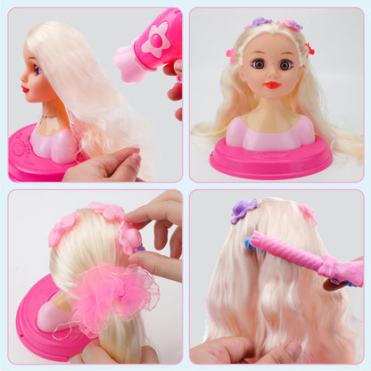 deAO Styling Head Doll for Kids, Styling Doll Head with Hair Dryer, Styling Head for Princess Dolls, Hair & Makeup Accessories, Toy for Girls 3+ years old