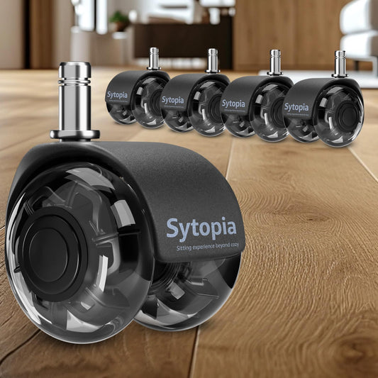 Sytopia office chair casters, 5-pack casters for office chairs, 11x22mm hard floor casters for office chair chair casters replace floor protection mat, quiet and soft rubber casters (not for 1KEA 10mm), black