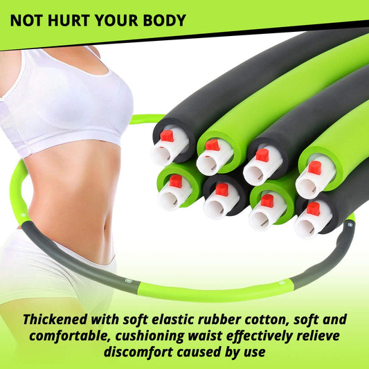 Adult hula hoop with 95 cm diameter for advanced fitness and weight loss. Hoola hoops for weight reduction with 8 detachable parts in Green - Gray.
