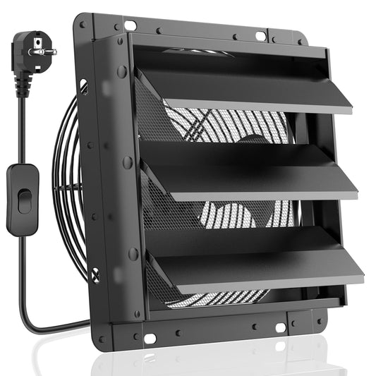 HG Power 250mm Exhaust Fan Industrial Wall Fan 1100m³/h Wall Ventilator with Mesh Screen Exhaust Fan with EU Plug Aluminum Window Fan for Basement Garage Kitchen