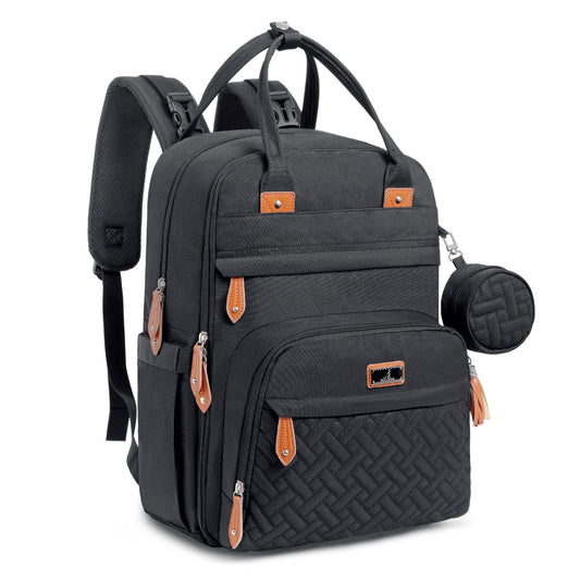 BabbleRoo Diaper Bag Backpack - Large Capacity, 17 Pockets, Water Resistant - with Changing Pad, Removable Pacifier Holder, Stroller Straps - Travel Backpack for Mom & Dad