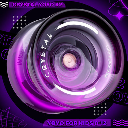 MAGICYOYO Crystal Yoyo K2, professional yo-yo for responsive and unresponsive play, with ball bearing and axle for tricks. Great for kids and beginners, comes with 12 strings, case, and accessories (Black Purple).