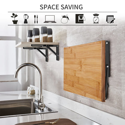 YUMORE Folding Shelf Brackets Heavy Duty 300mm Black - 2 Pack Metal Folding Brackets Wall Table Holder Foldable Shelf Brackets for DIY Folding Tables Benches Shelves Space Saving, Max Load 330lbs