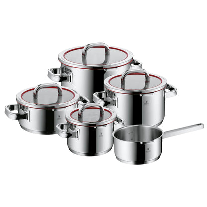 WMF Function 4 Cookware Set Induction 5-piece, glass lids with 4 pouring functions, Cromargan stainless steel polished, Induction Pots Set, interior scaling