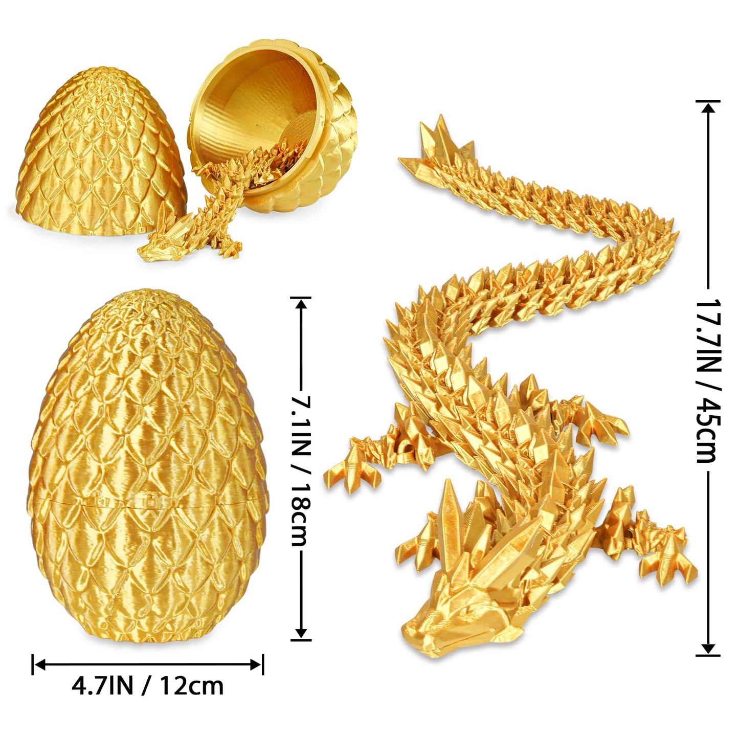 Surprise dragon egg with dragon inside gifts for children and adults 3D printed fidget toy perfect for Christmas Easter birthdays decor stress relief (Gold, Large)