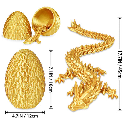 Surprise dragon egg with dragon inside gifts for children and adults 3D printed fidget toy perfect for Christmas Easter birthdays decor stress relief (Gold, Large)