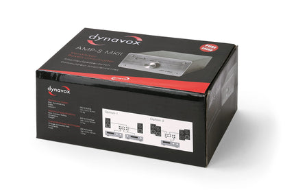 Dynavox AMP-S MKII, amplifier and speaker switcher in metal housing, for stereo and surround amplifiers, connection via banana plugs or clamp terminals, silver.