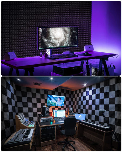 Acoustic Foam 12 Pieces Soundproofing High-Density Sound Absorber Wall Reduce Reverberation Noise for Podcast Recording Studio Soundproofing with 60pcs Stickers Included, 30x30x5cm.