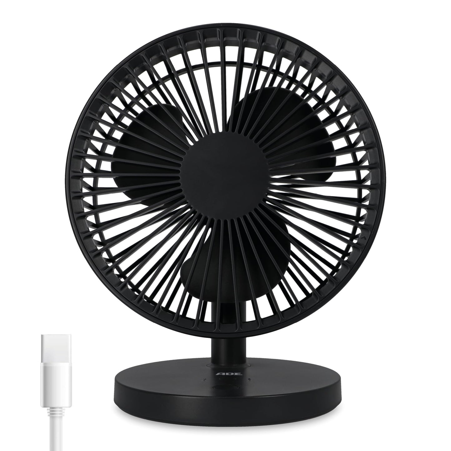 ADE Fan very quiet | USB desk fan 3 speeds | battery up to 7.5h runtime | 2,000 mAh | 90° tilt angle | light and flexible | anthracite.