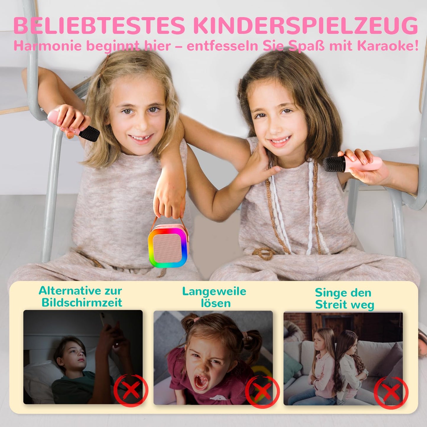 Karaoke Machine for Kids with 2 Karaoke Microphones: [Latest] Mini Karaoke Machine - Karaoke System with 2 Microphones - Music Instrument Accessory Box - Gifts for Girls Kids Toys 3-12 Years