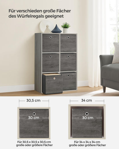 SONGMICS Storage Box, Set of 6, Organizing Boxes, Fabric, Foldable, 30 x 30 x 30 cm, Cloth Box, for Cube Shelf, Clothing Organizer, Mist Gray RFB102G01