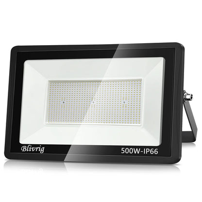 Blivrig 500W LED Floodlight Outdoor Warm White 3000K, 50000LM Super Bright Outdoor Spotlight, IP66 Waterproof LED Floodlight, Exterior Spotlight for Gardens, Courtyards, Garage, Hotel