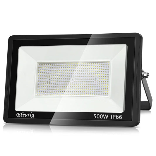 Blivrig 500W LED Floodlight Outdoor Warm White 3000K, 50000LM Super Bright Outdoor Spotlight, IP66 Waterproof LED Floodlight, Exterior Spotlight for Gardens, Courtyards, Garage, Hotel