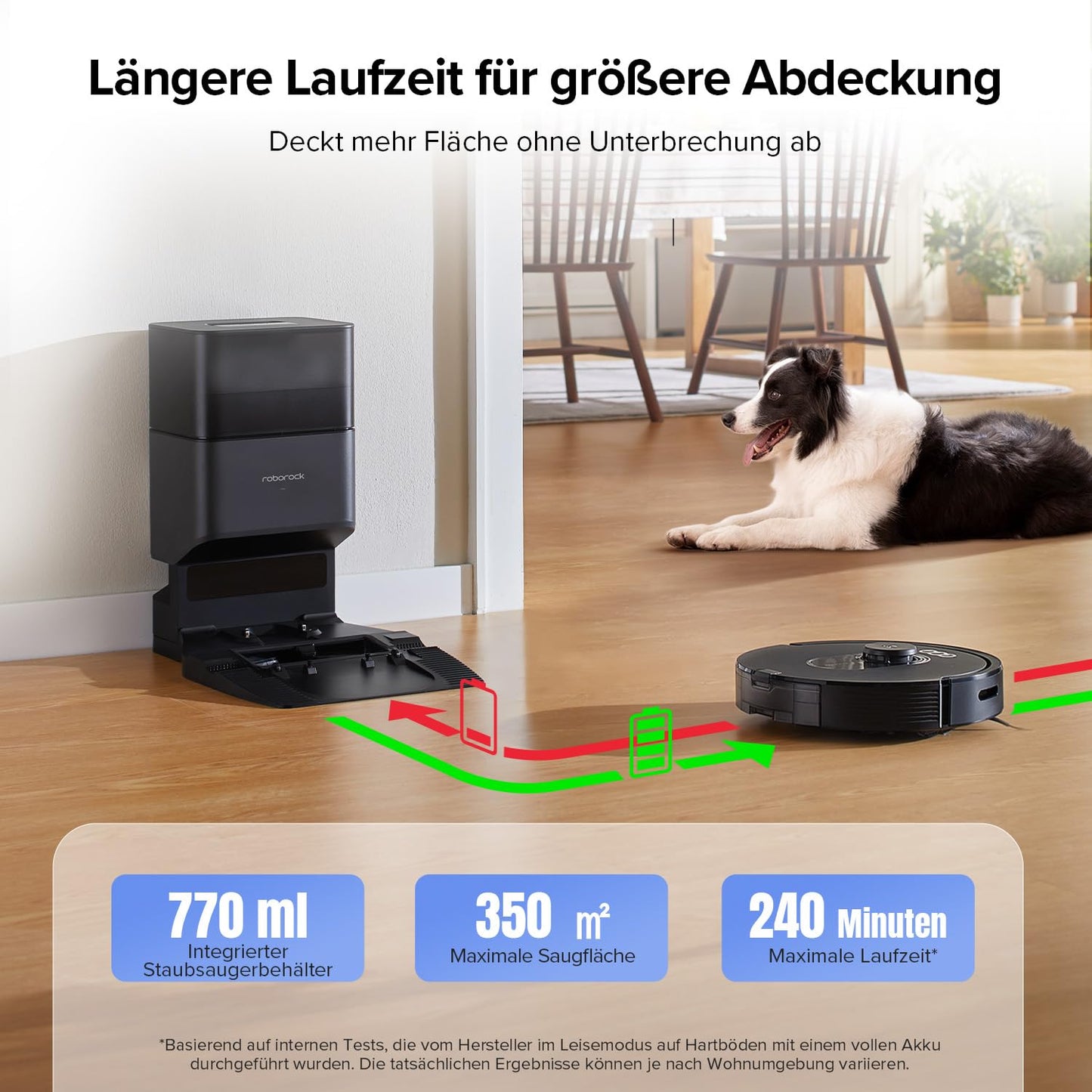 roborock Q5 Max+ robot vacuum with automatic dust disposal, 5,500 Pa suction power, DuoRoller brush, up to 7 weeks hands-free cleaning, PreciSense LiDAR navigation, app & voice control, black.
