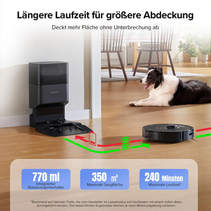 roborock Q5 Max+ robot vacuum with automatic dust disposal, 5,500 Pa suction power, DuoRoller brush, up to 7 weeks hands-free cleaning, PreciSense LiDAR navigation, app & voice control, black.