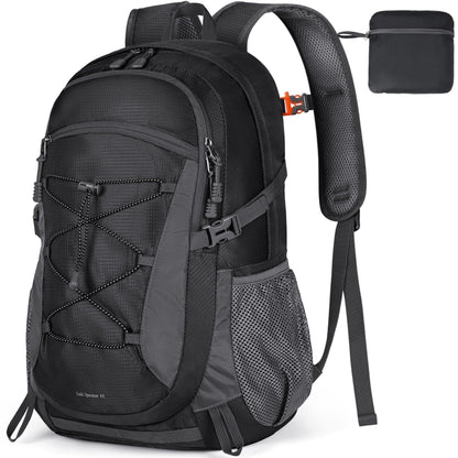 RAINSMORE hiking backpack for men and women 40L waterproof lightweight travel backpack trekking backpack with reflective strips for climbing, cycling, mountaineering, and travel Black