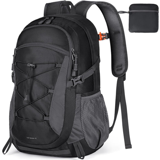 RAINSMORE hiking backpack for men and women 40L waterproof lightweight travel backpack trekking backpack with reflective strips for climbing, cycling, mountaineering, and travel Black