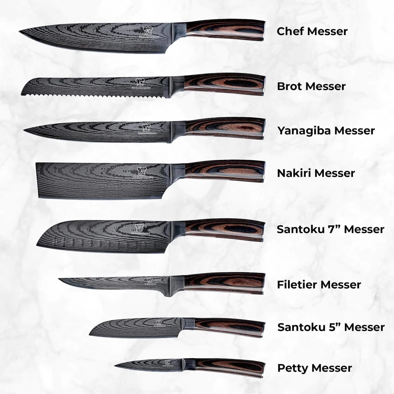 Kitchen Companion - Asian stainless steel knife set premium - 8-piece kitchen knife set with ergonomic Pakkawood handle including gift box - Rust-free & sharp knives - Designed in Germany
