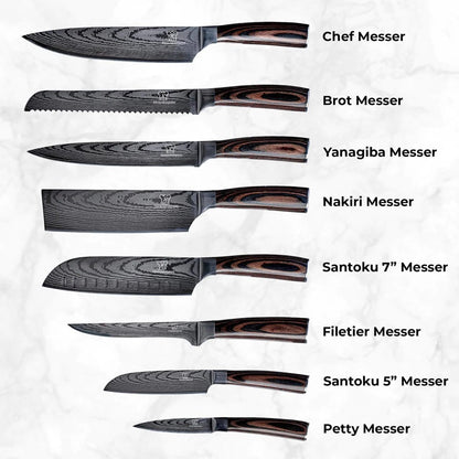 Kitchen Companion - Asian stainless steel knife set premium - 8-piece kitchen knife set with ergonomic Pakkawood handle including gift box - Rust-free & sharp knives - Designed in Germany