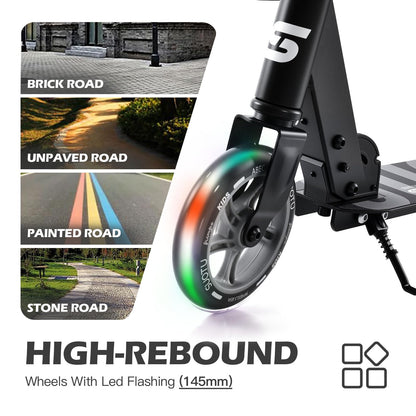 SUOTU Roller for kids with 145mm wheels, scooter with light-up wheel for ages 3-12, foldable, adjustable height, city scooter for boys and girls, aluminum (black)