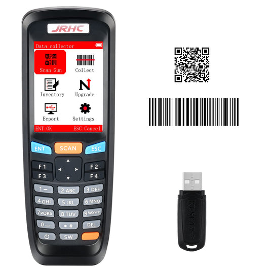 JRHC 2D Inventory Barcode Scanner and Collector with 2.4GHz Wireless USB Receiver. Multifunctional 2.8 Inch LCD Screen Barcode Reader with Long Transmission Range.